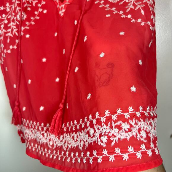 American Eagle XS Boho Coral Pink Sheer Embroidered Blouse - Picture 5 of 6
